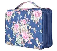 Riuulity Pencil Case Storage Bag Large Capacity Portable Pen Pouch for Art Students Stationery Organization PU Material with 200 Slots Rose Print Pattern 8.1x11x2.8 Inches (Rose on Blue Background)