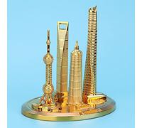 Riuulity Shanghai Building Collection Bronze Gold Electroplated Model Oriental Pearl Tower Souvenir Decoration with Polished Finish for Office Display (Gold-Small)