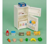 Riuulity Simulation Refrigerator Toy Set with 17 Ornaments, Mini Dollhouse Freezer Model for Kids, Creative Pretend Play Kitchen Accessories, Realistic Toy Foods