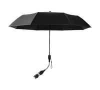 Riuulity Triple Fold Sun Umbrella with Metal Clamp, Stroller Parasol for Baby with Protection and Rain, Universal Fit for Baby Strollers and Prams (Black)