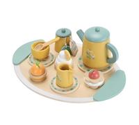 Riuulity Wooden Tea Set Inclusive Gender Neutral Play for Boys and Girls Simulated Tea Party Experience with Dessert, Basswood Material