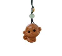 RIUVIOY Monkey Statue Hanging Ornament,Mini Chinese Zodiac Monkey Figurines Hanging Ornament Hanging Charms,Natural Wood Monkey Sculpture Animal Figurines Pendant Handbag Key Mobile Phone Decor