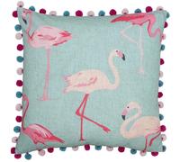 Riva Home Flamingo Pom Pom Edged Square Cushion Cover - Duck Egg - Duck Egg - 50 x 50cm