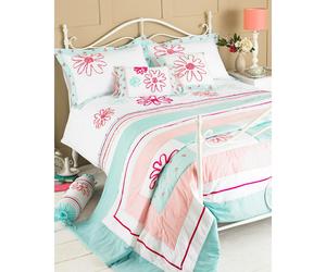 Riva Home Harriet Bedspread - Duck Egg/Pink - 240x260cm - Duck Egg/Pink - 50% Cotton/50% Polyester