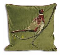 Riva Home Hunter Velvet Cushion Cover - Embroidered Pheasant Country Design (Green - 45 x 45 cm)