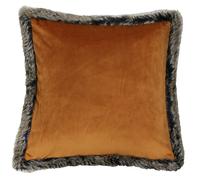 Riva Home Kiruna Faux Fur Edged Velvet Style Square Cushion Cover - Rust - 45 x 45cm - Rust - 100% Polyester