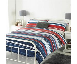 Riva Home Lymington Duvet Set - Blue/Red - Super King - Blue/Red - 100% Brushed Cotton