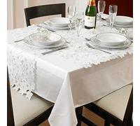 Riva Home Poinsettia Christmas Table Topper, White/Silver, 33 x 33 Inch