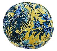 Riva Paoletti Amazon Jungle Round Cushion Cover - Teal Blue and Yellow - Jungle Palm Plant Print - Faux Velvet Fabric - Machine Washable - 100% Cotton - 50 x 50 x 12cm (20" x 20" x 5" inches)