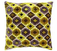 Riva Paoletti Ares Cushion Cover - Citrine Yellow - Modern Global Ikat Design - Textured Jacquard Velvet Fabric - Knife Edges - 68% Polyester 32% Viscose - 55 x 55cm (22" x 22" inches)