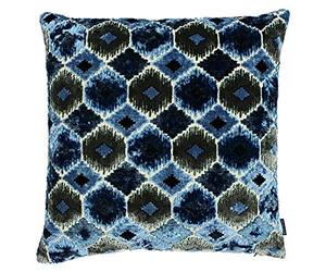 Riva Paoletti Ares Polyester Filled Cushion - Blue - Modern Global Ikat Design - Textured Jacquard Velvet Fabric - Knife Edges - 68% Polyester 32% Viscose - 55 x 55cm (22" x 22" inches)