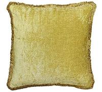 Riva Paoletti Astbury Cushion Cover - Ochre Yellow - Metallic Chenille Style Fabric - Fringed Edges - Hidden Zip Closure - 100% Polyester - 50 x 50cm (20" x 20" inches) - Designed in the UK