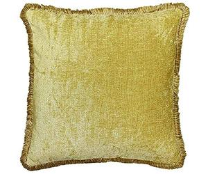 Riva Paoletti Astbury Cushion Cover - Ochre Yellow - Metallic Chenille Style Fabric - Fringed Edges - Hidden Zip Closure - 100% Polyester - 50 x 50cm (20" x 20" inches) - Designed in the UK