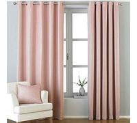 Riva Paoletti Atlantic Ringtop Eyelet Curtains (Pair) Woven Twill Fabric-Ready Made-100% Polyester-117cm Width x 137cm Drop (46" x 54" inches) -Designed in The UK, Polyester, Blush Pink, 117cm x 137cm