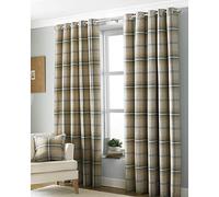 Riva Paoletti Aviemore Ringtop Eyelet (Pair) Heritage Tartan Check-Faux Wool Effect-Ready Made-100% Polyester-117cm Width x 137cm Drop (46" x 54" inches), Polyester, Ochre Yellow, Ring Top Curtains