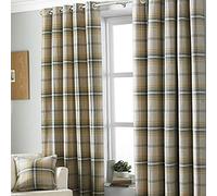 Riva Paoletti Aviemore Ringtop Eyelet (Pair) Heritage Tartan Check-Faux Wool Effect-Ready Made-100% Polyester-117cm Width x 137cm Drop (46" x 54" inches), Polyester, Ochre Yellow, Ring Top Curtains