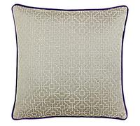 Riva Paoletti Belsize Cushion Cover - Taupe Grey - Geometric Square Design - Jacquard Weave - Contrasting Purple Piped Edges - 58% Linen 42% Polyester - 45 x 45cm (18" x 18" inches)