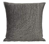 Riva Paoletti Brooklands Luxury Feather Filled Cushion - Graphite Grey - Velvet Feel Quilt Design - Piped Linen Border - Decorative Tie Fastenings - 55 x 55cm (22" x 22" inches) - Designed in The UK, Synthetic