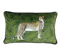 Riva Paoletti Cheetah Forest Filled Cushion Palm Leaf Design-Velvet Feel Fabric-Piped Edges-Machine Washable-100 Case (12" x 20" inches), Polyester, Green, 30 x 50cm