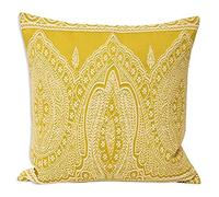 Riva Paoletti Feather Filled Cushion-Yellow-Detailed Persian Paisley Design-Knife Edges-Hidden Zip-Machine Washable-Polycotton Case-50 x 50cm (20" x 20" inches)