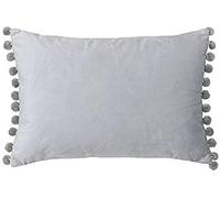 Riva Paoletti Fiesta Rectangular Feather Filled Cushion Pompom Edges-Faux Velvet Fabric-Discreet Zip Closure-100 Case (14" x 20" inches), Polyester, Dove/Silver, 35 x 50cm