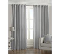 Riva Paoletti Fiji Ringtop Eyelet Curtains (Pair) - Steel Silver - Faux Silk - Ready Made - Semi Sheer - 100% Polyester - 117cm width x 137cm drop (46" x 54" inches) - Designed in the UK