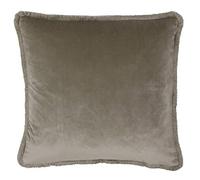 Riva Paoletti Freya Cushion Cover Taupe Brown Super Soft Velvet Fabric Cotton Fringed Edges Machine Washable 100% Polyester 45 x 45cm (18" x 18" inches)