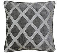 Riva Paoletti Hermes Feather Filled Cushion-Graphite Grey-Chenille Fabric-Reversible Geometric Diamond Design-Soutache Braid Edges-100% Polyester-45 x 45cm (18" x 18" inches), Polyester Oyster, 45 x 45cm