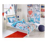 Riva Paoletti Kids Robot Pencil Pleat Curtains (Pair) - Blue and Grey - Matching Tiebacks - Machine Washable - 168 Cm Width X 183 Cm Drop (66" X 72" Inches) - Designed in the UK