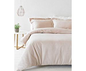 Riva Paoletti King Duvet Cover Set Blush Pink Waffle Weave Texture 2 x Oxford Border Pillowcases Included 100% Cotton Machine Washable 230 x 220cm (91" x 87" inches)