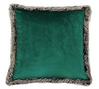 Riva Paoletti Kiruna Square Feather Filled Cushion - Emerald Green Velvet Look and Feel - Faux Fur Edging - Reversible - Hidden Zip Closure - 100% Polyester Case - 45 x 45cm (18" x 18" inches)