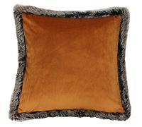 Riva Paoletti Kiruna Square Feather Filled Cushion - Rust Orange Velvet Look and Feel - Faux Fur Edging - Reversible - Hidden Zip Closure - 100% Polyester Case - 45 x 45cm (18" x 18" inches)