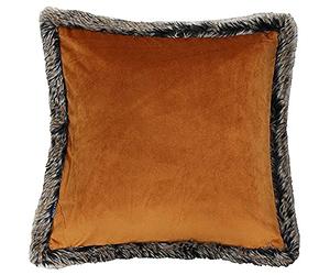 Riva Paoletti Kiruna Square Filled Cushion - Rust Orange Velvet Look and Feel - Faux Fur Edging - Reversible - Hidden Zip Closure - 100% Polyester Case - 45 x 45cm (18" x 18" inches)