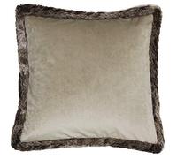 Kiruna Faux Fur Trimmed Soft Velvet Cushion Paoletti Taupe 45cm x 45cm