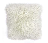 Riva Paoletti Mongolian Cushion Cover - Pristine White - 100% Natural Sheepskin Fur Fabric - Luxurious Suede Feel Reverse - 100% Wool - 40 x 40cm (16" x 16" inches) - Designed in the UK