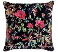 Riva Paoletti Paradise Square Polyester Filled Cushion Colourful Bird Print-Faux Velvet Fabric-Machine Washable-100 Case (20" x 20" inches) -Designed in The UK, Cotton, Black, 50 x 50cm