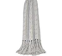 Riva Paoletti Santana Throw - Light Grey - Cable Knit Fabric - Fringed Edges - Heavyweight - 100% Polyester - 127 x 152cm (50" x 60" inches) - Designed in the UK