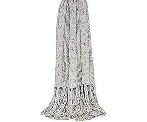 Riva Paoletti Santana Throw - Light Grey - Cable Knit Fabric - Fringed Edges - Heavyweight - 100% Polyester - 127 x 152cm (50" x 60" inches) - Designed in the UK