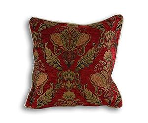 Riva Paoletti Shiraz Large Square Feather Filled Cushion Red-Embroidered Damask Jacquard-Gold Piped Edges-Reversible-Zip Closure-100 Case (23" x 23" inches), Polyester, Burgundy, 58 x 58cm