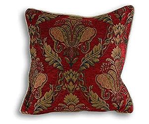 Riva Paoletti Shiraz Large Square Filled Cushion Red-Embroidered Damask Jacquard-Gold Piped Edges-Reversible-Zip Closure-100 Case (23" X 23" Inches), Polyester, Burgundy, 58 X 58cm
