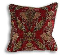 Riva Paoletti Shiraz Square Filled Cushion Red-Embroidered Damask Jacquard-Gold Piped Edges-Reversible-Zip Closure-100 Case (18" x 18" inches), Polyester, Burgundy, 45 x 45cm