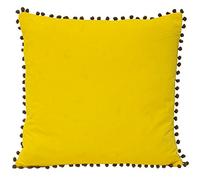 Riva Paoletti Velvet Pompom Cushion Cover - Yellow - Faux Velvet Fabric - Contrasting Grey Pompom Edges - Hidden Zip Closure - 100% Soft Cotton - 45 x 45cm (18 x 18" inches)",Yellow/Grey