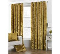 Riva Paoletti Verona Ringtop Eyelet Curtains (Pair) - Ochre Yellow - Velvet Feel - Crushed Velvet Look - Ready Made - 100% Polyester - 117cm width x 137cm drop (46" x 54" inches) - Designed in the UK