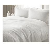 Riva Paoletti Waffle Plain White King Size Duvet Cover Set - Waffle Weave Texture - 2 X Oxford Border Pillowcases Included - 100% Cotton - Machine Washable - 228 X 218cm (90" X 86" Inches)