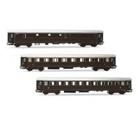 Rivarossi HR4365 FS, 3-unit pack, Dz 83000 luggage van + Az 13010 Type 1946 1st class + Bz33010 Type 1946 2nd class, castano livery, ep. IIIb, Coach rolling stock