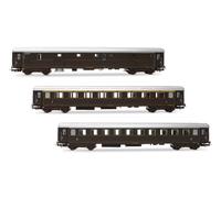 Rivarossi HR4365 FS, 3-unit pack, Dz 83000 luggage van + Az 13010 Type 1946 1st class + Bz33010 Type 1946 2nd class, castano livery, ep. IIIb, Coach rolling stock