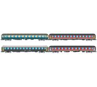 Rivarossi HR4375 FS/DB, 4-unit pack 2 "Italien-Holland-Express, DB Bcm 243 blue/beige, FS UIC-X 2nd cl. red-grey, FS UIC-X 2nd cl. grey + FS UIC-X '68 couchette red-grey, ep. V Passenger Coaches