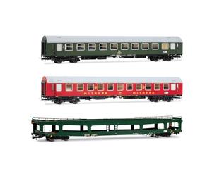 Rivarossi HR4418 DR, 3-unit pack, car sleeper train Berlin - Lörrach, Bc, WLAB and DDm, green and red, ep. IV Railway 3x Coaches