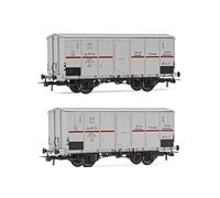 Rivarossi HR6562 FS 2-units pack refrigerated wagons Hgb 2-axles metallic body silver red stripe UK loading gaug model RailwayRolling Stock - Wagons