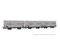 Rivarossi Refrigerated Wagons HR6605 FS Hgb 3-pack, 2-axle, Silver/Red stripe, HO gauge, ep. III